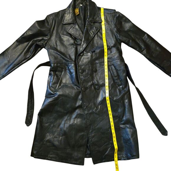 Vintage Dead Stock Leather Duster Trench Coat Full Length Collared Grunge - Picture 7 of 10